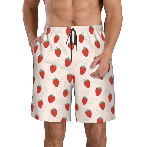 Goofa Hand Drawn Strawberry Printed Mens Swim Trunks Summer Quick Dry Short Beach Swimwear Bathing Suits-Medium