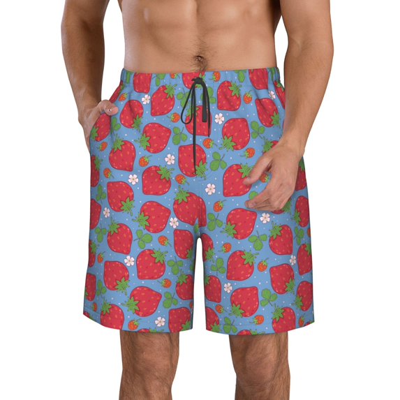 Goofa Hand Drawn Strawberry Printed Mens Swim Trunks Summer Quick Dry Short Beach Swimwear Bathing Suits-