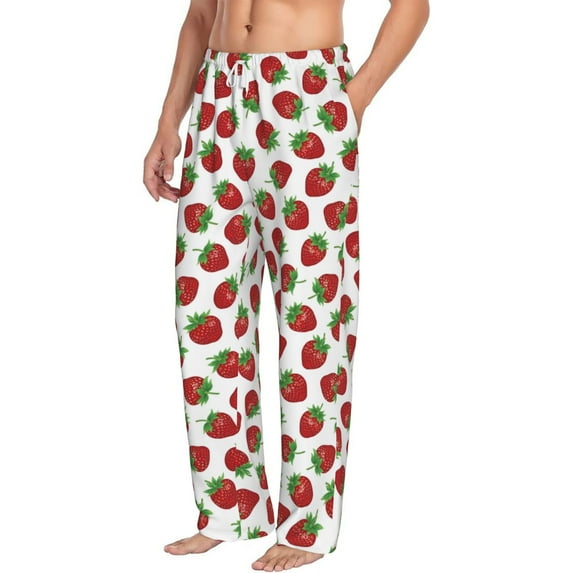 Goofa Hand Drawn Strawberry Printed Soft Pajama Pants for Men, Wide Leg Comfy Casual Lounge Yoga Pants-Medium