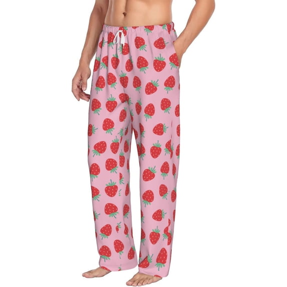 Goofa Hand Drawn Strawberry Printed Soft Pajama Pants for Men, Wide Leg Comfy Casual Lounge Yoga Pants-XX-Large