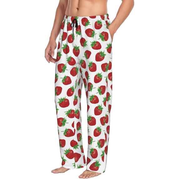 Goofa Hand Drawn Strawberry Printed Soft Pajama Pants for Men, Wide Leg Comfy Casual Lounge Yoga Pants-XX-Large
