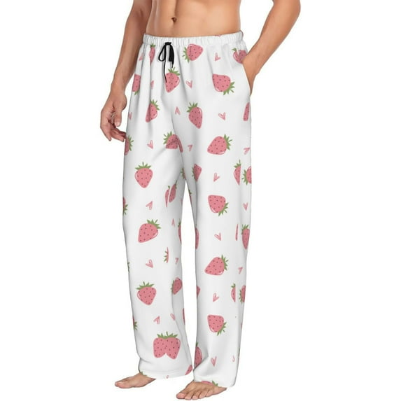 Goofa Hand Drawn Strawberry Printed Soft Pajama Pants for Men, Wide Leg Comfy Casual Lounge Yoga Pants-