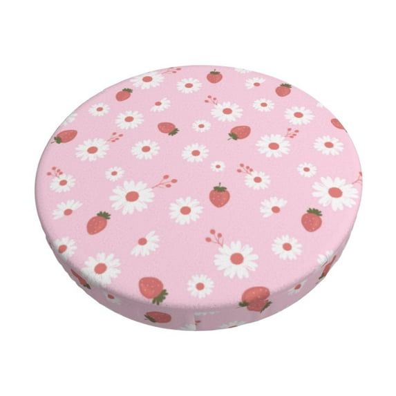 Goofa Hand Drawn Strawberry Printed Stool Covers Round, Waterproof Round Bar Stool Covers Anti-Slip Round Bar Stool Seat Cover with Elastic Bands Durable -