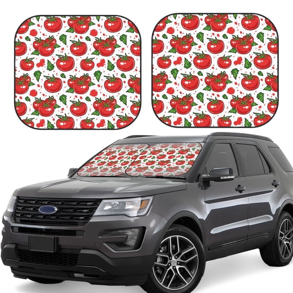 Goofa Hand Drawn Tomatoes Pattern 2 Piece Car Windshield Sun Shade Foldable | Front Windshield Shade for Sun, Heat and UV Rays | Sunshade for Car Front Window-