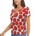 thumbnail image 1 of Goofa Hand Drawn Tomatoes Pattern Womens Deep V Neck Low Cut Tops Casual Summer Short Sleeve Ribbed Knit T-Shirts-Small, 1 of 5