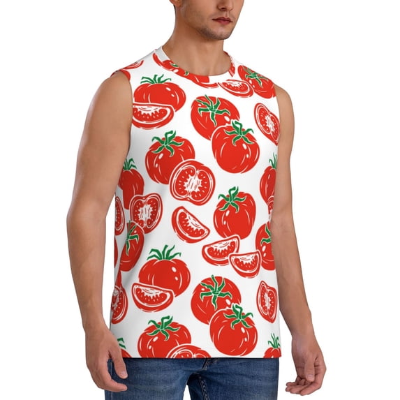 Goofa Hand Drawn Tomatoes Printed Men's Sleeveless T-Shirt - Athletic Gym Workout Tank Top for Men - Moisture-Wicking, UPF 30+ Quick-Dry Muscle Tee-X-Large