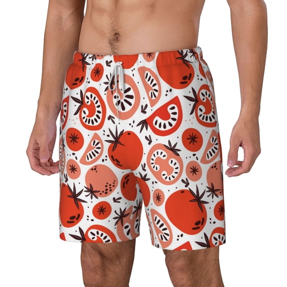 Goofa Hand Drawn Tomatoes Printed Men's Swim Trunks Board Shorts Quick Dry Mens Swimming Trunks with Compression Liner,Breathable Fit Hawaii Beach Shorts-3X-Large