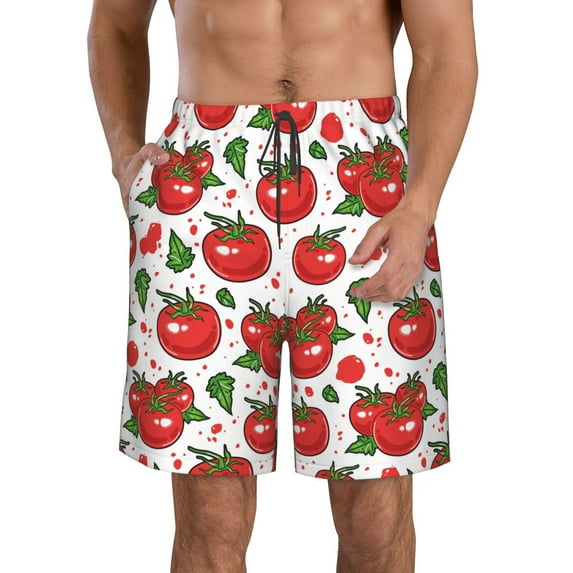 Goofa Hand Drawn Tomatoes Printed Mens Swim Trunks Summer Quick Dry Short Beach Swimwear Bathing Suits-3X-Large
