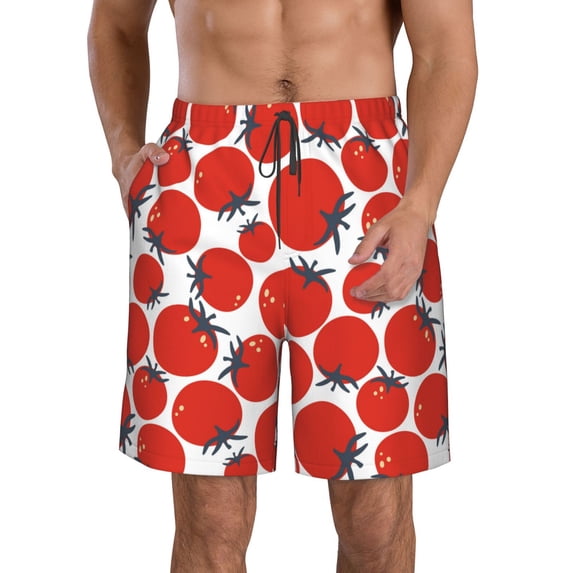 Goofa Hand Drawn Tomatoes Printed Mens Swim Trunks Summer Quick Dry Short Beach Swimwear Bathing Suits-Large