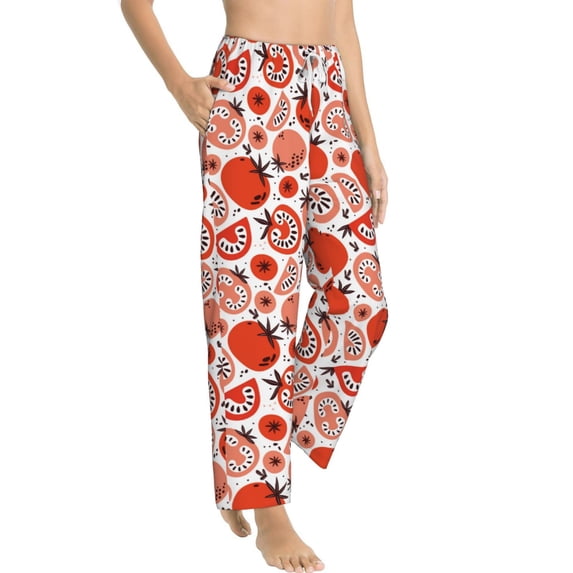 Goofa Hand Drawn Tomatoes Printed Soft Pajama Pants for Women, Wide Leg Comfy Casual Lounge Yoga Pants-X-Large