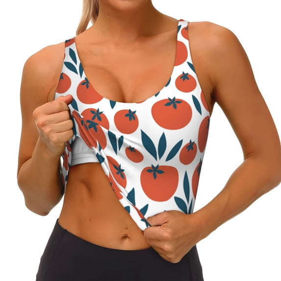 Goofa Hand Drawn Tomatoes Printed Sports Bras for Women, High Impact Running Bra Workout Crop Tank Tops Longline Sports Bra Push up-X-Large