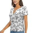 thumbnail image 1 of Goofa Hand Drawn Turtle Pattern Womens Deep V Neck Low Cut Tops Casual Summer Short Sleeve Ribbed Knit T-Shirts-Small, 1 of 5