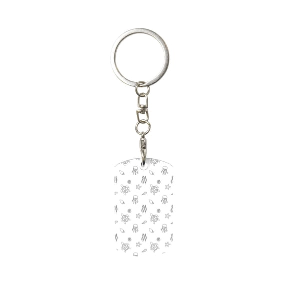 Goofa Hand Drawn Turtle Printed Rectangular Metal Keychain Bag Charm Floral Charm for Purse Keys Metal Keyring Gift for Women Accessories