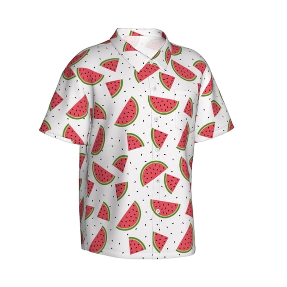 Goofa Hand Drawn Watermelon Hawaiian Shirt for Men, Unisex Summer Beach Casual Short Sleeve Button Down Shirts,Aloha Tropical Floral print shirt-3X-Large