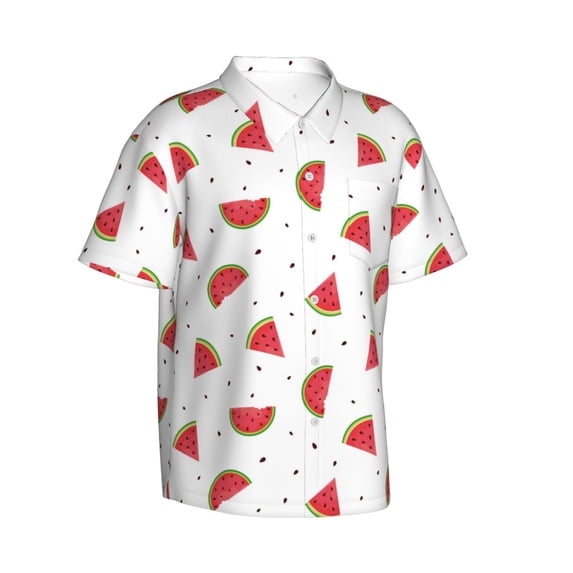 Goofa Hand Drawn Watermelon Hawaiian Shirt for Men, Unisex Summer Beach Casual Short Sleeve Button Down Shirts,Aloha Tropical Floral print shirt-Large