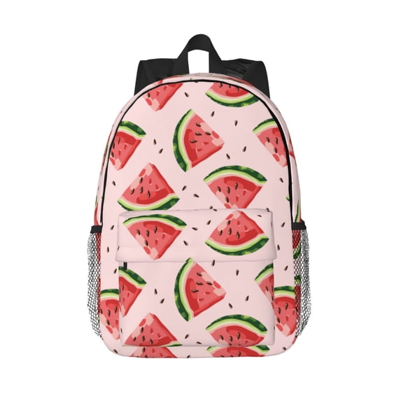 Goofa Hand Drawn Watermelon Pattern Lightweight Student Backpack for School, Water-Resistant, Adjustable Straps, Fits 15" Laptop, Multiple Pockets for Books, Accessories
