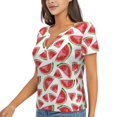 thumbnail image 1 of Goofa Hand Drawn Watermelon Pattern Womens Deep V Neck Low Cut Tops Casual Summer Short Sleeve Ribbed Knit T-Shirts-XX-Large, 1 of 5