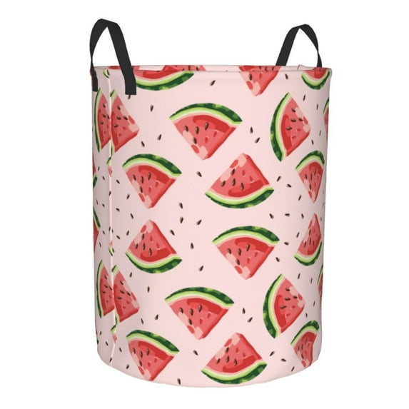 Goofa Hand Drawn Watermelon Printed Circular Hamper,Laundry Basket with Handles,Storage Baskets Foldable,Large Capacity Laundry Hamper-