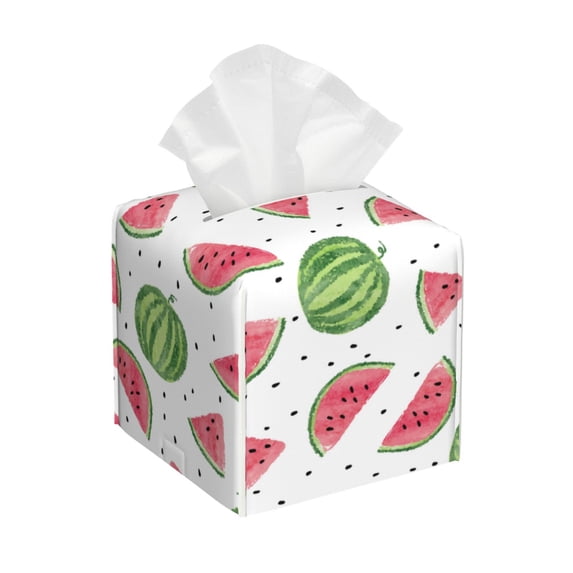 Goofa Hand Drawn Watermelon Tissue Box Cover PVC Leather Tissue Holder Square Facial Tissue Case Facial Paper Organizer Dispenser for Bathroom, Vanity Countertop
