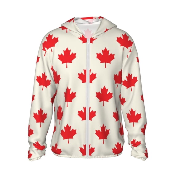 Goofa Happy Canada Day Printed Women's UPF 50+ Sun Protection Hoodie Jacket Lightweight Long Sleeve Sun Shirt for Women with Pocket Hiking Outdoor-Medium