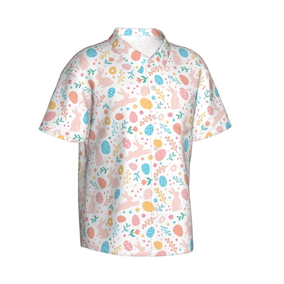 Goofa Happy Easter Hawaiian Shirt for Men, Unisex Summer Beach Casual Short Sleeve Button Down Shirts,Aloha Tropical Floral print shirt-Medium