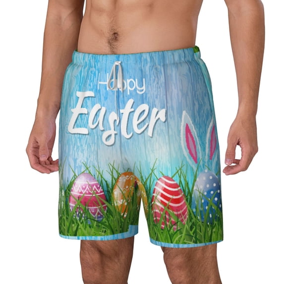 Goofa Happy Easter Printed Men's Swim Trunks Board Shorts Quick Dry Mens Swimming Trunks with Compression Liner,Breathable Fit Hawaii Beach Shorts-Medium