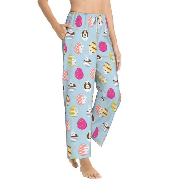 Goofa Happy Easter Printed Soft Pajama Pants for Women, Wide Leg Comfy Casual Lounge Yoga Pants-Medium