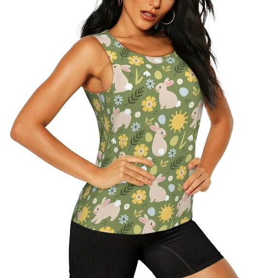 Goofa Happy Easter Printed Womens Workout Tops for Women Sleeveless Yoga Shirts Athletic Running Tank Tops Sleeveless Gym Clothes Workout Apparel-Small
