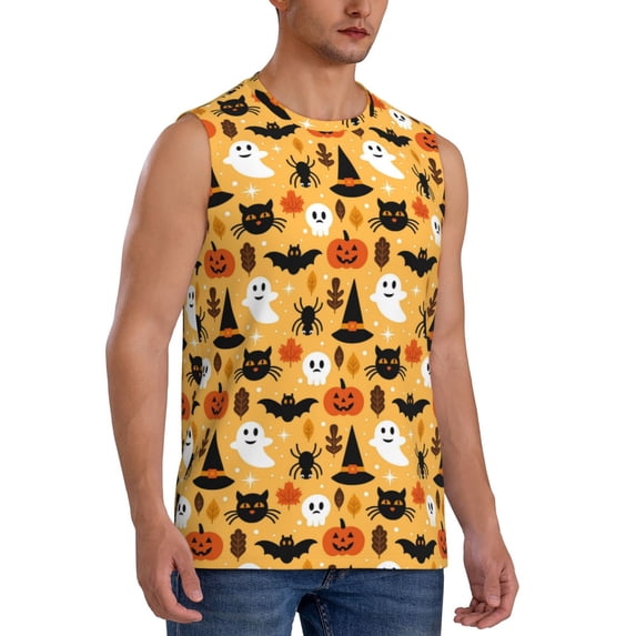 Goofa Happy Halloween Printed Men's Sleeveless T-Shirt - Athletic Gym Workout Tank Top for Men - Moisture-Wicking, UPF 30+ Quick-Dry Muscle Tee-X-Large