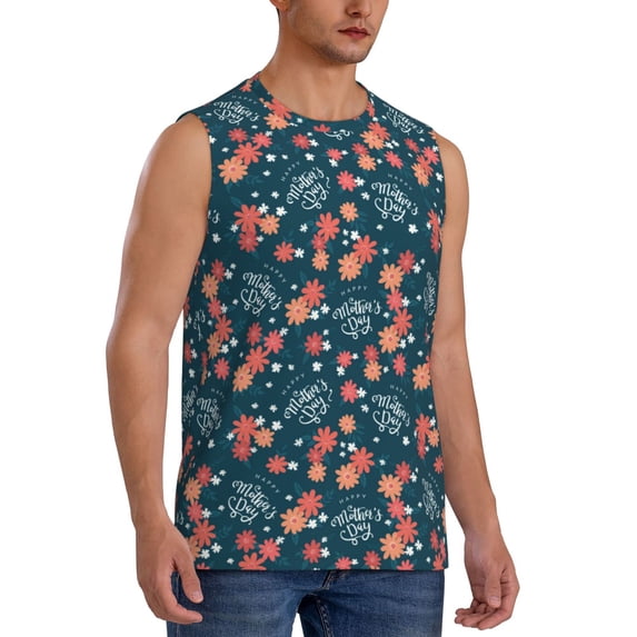 Goofa Happy Mother's Day Printed Men's Sleeveless T-Shirt - Athletic Gym Workout Tank Top for Men - Moisture-Wicking, UPF 30+ Quick-Dry Muscle Tee-Large