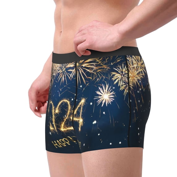 Goofa Happy New Year 2024 (3) Printed Men's Boxer Briefs Underwear, Moisture-Wicking Underwear, Trunk,Soft and Breathable Cotton Underwear-