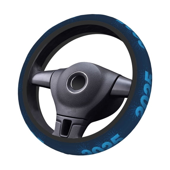 Goofa Happy New Year 2025 A Pattern Elastic Stretch Steering Wheel Cover,Universal 15 inch, Microfiber Breathable Ice Silk, Anti-Slip, Odorless, Easy Carry