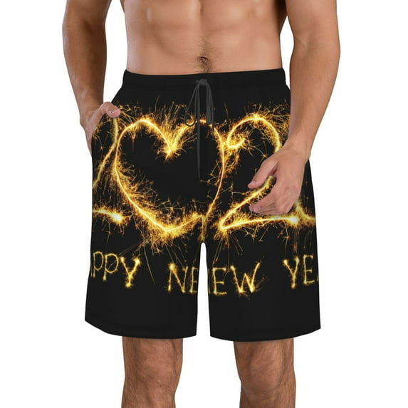 Goofa Happy New Year 2025 D Printed Mens Swim Trunks Summer Quick Dry Short Beach Swimwear Bathing Suits-X-Large