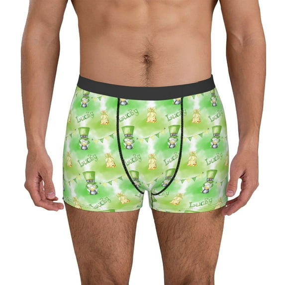 Goofa Happy St. Patrick's Day Printed Men's Boxer Briefs Underwear, Moisture-Wicking Underwear, Trunk,Soft and Breathable Cotton Underwear-Small