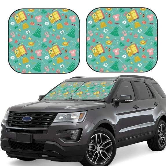 Goofa Happy Summer Pattern 2 Piece Car Windshield Sun Shade Foldable | Front Windshield Shade for Sun, Heat and UV Rays | Sunshade for Car Front Window-Small