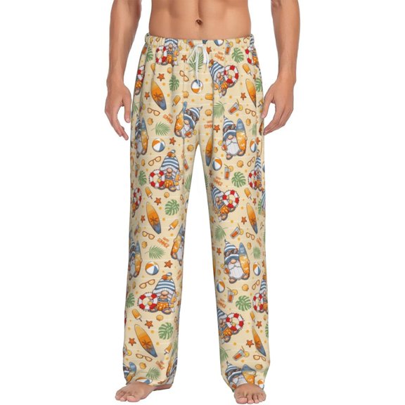 Goofa Happy Summer With Gnome Pattern Printed Soft Pajama Pants for Men, Wide Leg Comfy Casual Lounge Yoga Pants-Small