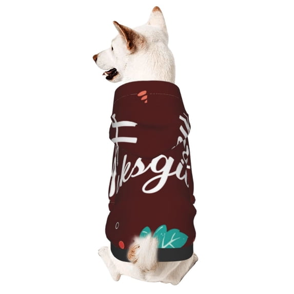 Goofa Happy Thanksgiving Pattern Small Dog Sweater Hoodies Pet Grey Hooded Soft Fleece Sweatshirts with Pocket Fall Winter Puppy Cat Sweaters Warm Clothes-Medium