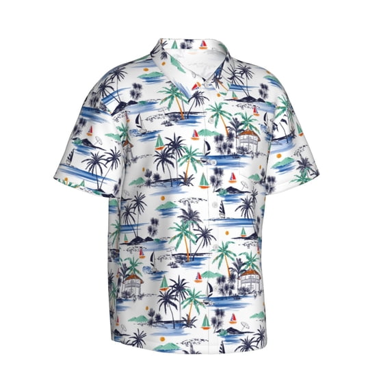 Goofa Hawaii Palms Hawaiian Shirt for Men, Unisex Summer Beach Casual Short Sleeve Button Down Shirts,Aloha Tropical Floral print shirt-Small