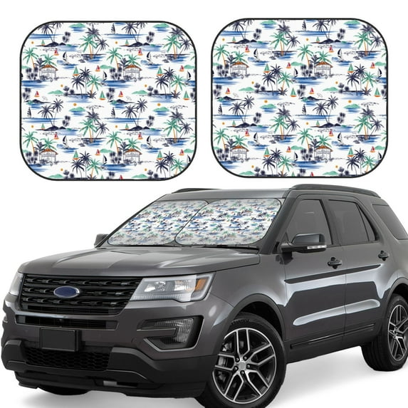 Goofa Hawaii Palms Pattern 2 Piece Car Windshield Sun Shade Foldable | Front Windshield Shade for Sun, Heat and UV Rays | Sunshade for Car Front Window-Small