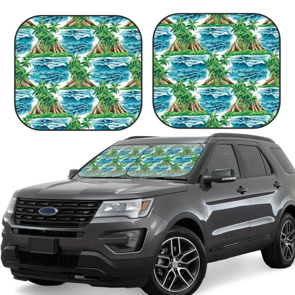 Goofa Hawaii Palms Pattern 2 Piece Car Windshield Sun Shade Foldable | Front Windshield Shade for Sun, Heat and UV Rays | Sunshade for Car Front Window-Medium