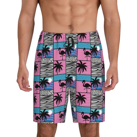 Goofa Hawaii Palms Pattern Men's Pajama Short Sleep Shorts Soft Comfortable Breathable Pajamas Shorts with Pockets-Medium