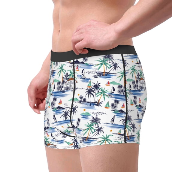 Goofa Hawaii Palms Printed Men's Boxer Briefs Underwear, Moisture-Wicking Underwear, Trunk,Soft and Breathable Cotton Underwear-X-Large