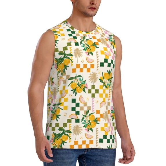 Goofa Hawaii Palms Printed Men's Sleeveless T-Shirt - Athletic Gym Workout Tank Top for Men - Moisture-Wicking, UPF 30+ Quick-Dry Muscle Tee-Medium