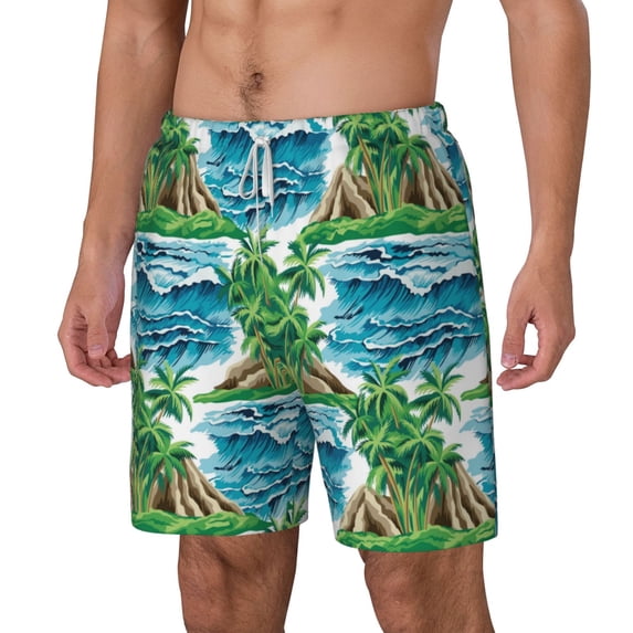 Goofa Hawaii Palms Printed Men's Swim Trunks Board Shorts Quick Dry Mens Swimming Trunks with Compression Liner,Breathable Fit Hawaii Beach Shorts-Small