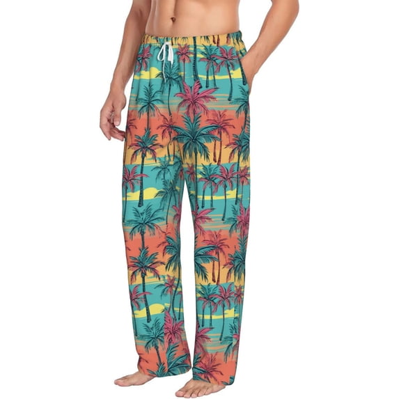 Goofa Hawaii Palms Printed Soft Pajama Pants for Men, Wide Leg Comfy Casual Lounge Yoga Pants-X-Large