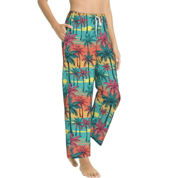 Goofa Hawaii Palms Printed Soft Pajama Pants for Women, Wide Leg Comfy Casual Lounge Yoga Pants-Medium