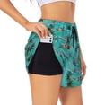 thumbnail image 1 of Goofa Hawaii Palms Printed Women 2 in 1 Running Shorts,Quick Dry Athletic Workout Shorts,High Waisted Athletic Shorts with Liner Pockets-Small, 1 of 9