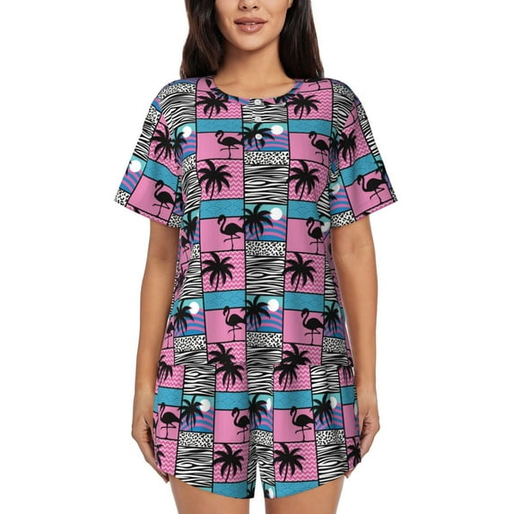 Goofa Hawaii Palms for Womens Cotton 2 Piece Pajamas Set Classic Short Sleeve Pjs Set Soft Button Down Sleepwear Loungewear-XX-Large
