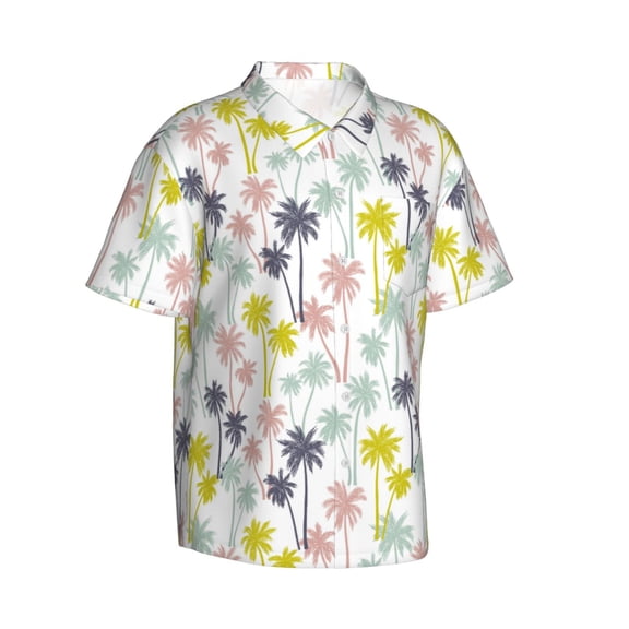 Goofa Hawaiian Coconut Tree Hawaiian Shirt for Men, Unisex Summer Beach Casual Short Sleeve Button Down Shirts,Aloha Tropical Floral print shirt-Medium