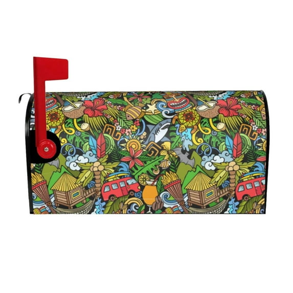 Goofa Hawaiian Culture Symbols 1 Pattern Mailbox Cover, Mailbox Decoration with Magnetic Strips for Standard and Large Mailboxes, Easy Installation, Durable and UV-Resistant-21x18 in
